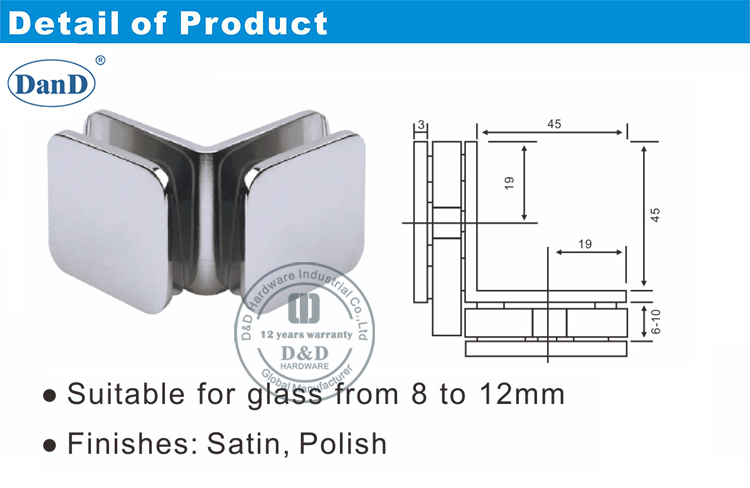 Hotel Door Glass Clip-D and D Hardware Phần cứng cửa kính khách sạn Clip-D và D