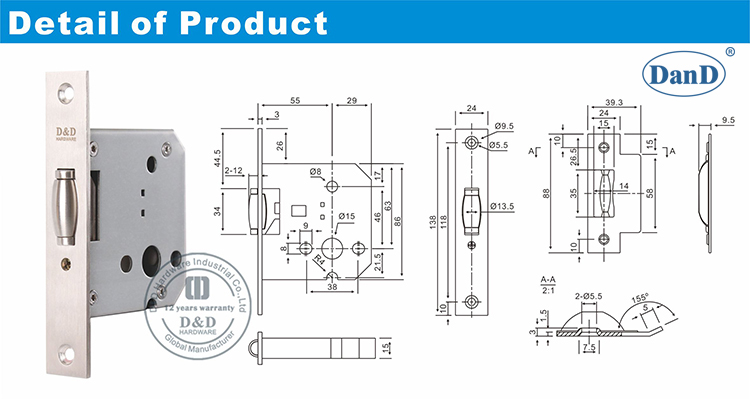 Stainless Steel Door Lock Body-D and D Hardware không gỉThépCửaKhóaPhần cứng Body-D và D