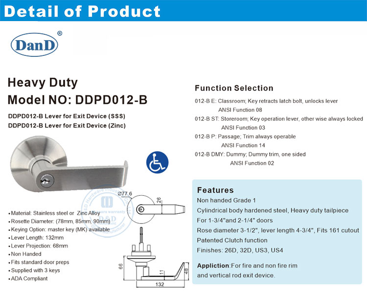 panic bar lever trim trang trí đòn bẩy thanh hoảng loạn