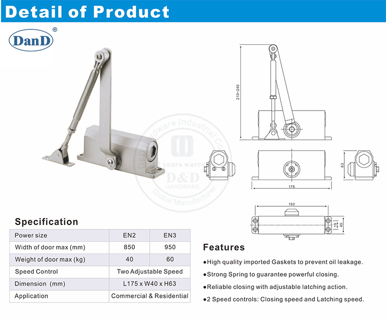 Commercial Door Closer- D and D Hardware Máy đóng cửa thương mại- Phần cứng D và D