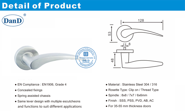 Exterior Door Lever With Lock-D and D Hardware Cần gạt cửa bên ngoài có phần cứng Lock-D và D