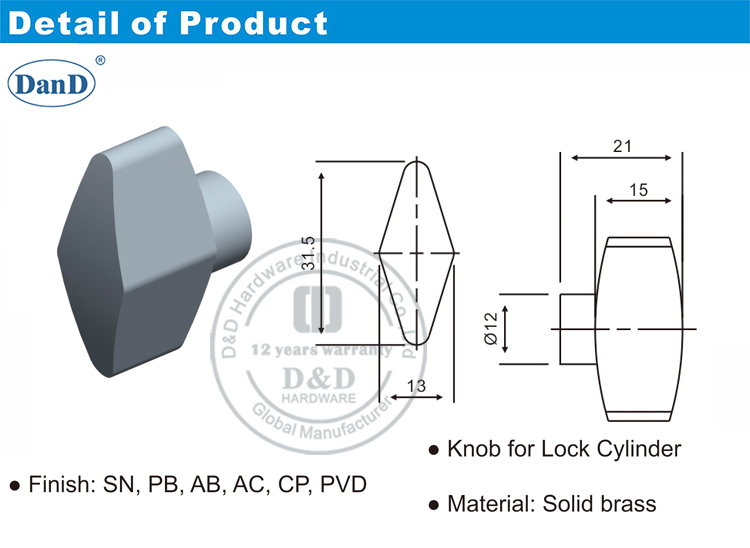 Konb for Door Cylinder-D and D Hardware Konb dành cho phần cứng xi lanh cửa-D và D
