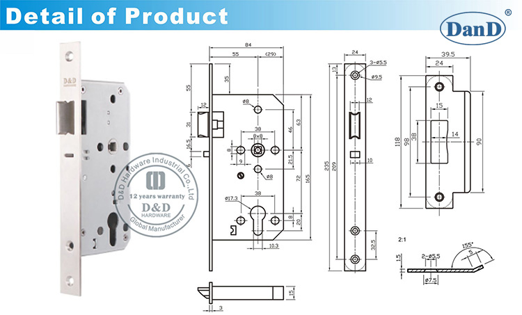 Mortise Classroom Lock-D and D Hardware Phần cứng khóa lớp học Mortise-D và D