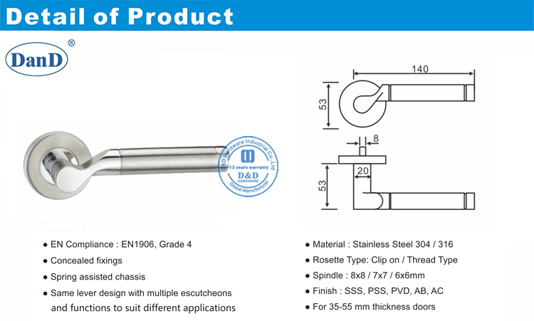 Passage Lever Handle-D and D Hardware Phần cứng Tay cầm đòn bẩy-D và D