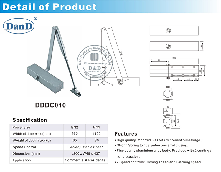 External Door Closer-D and D Hardware Phần cứng đóng cửa ngoài-D và D