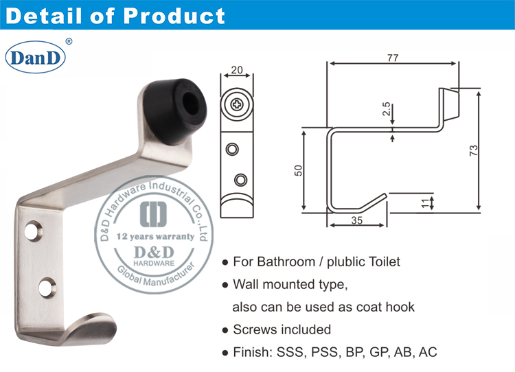 Bathroom Door Stop-D and D Hardware Phần cứng chặn cửa phòng tắm-D và D