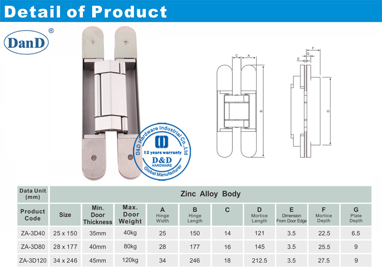 Concealed Hinge-D and D Hardware-120KG Bản lề giấu kín-D và D Phần cứng-120KG