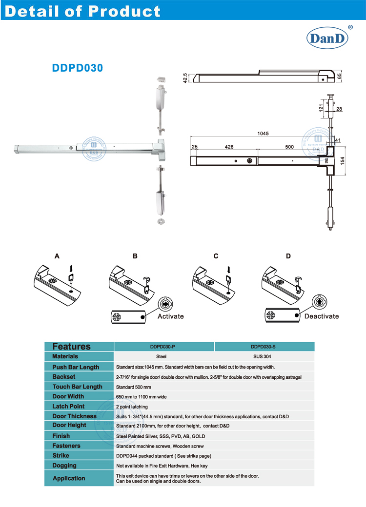 Commercial Door Push Bar Thanh đẩy cửa thương mại
