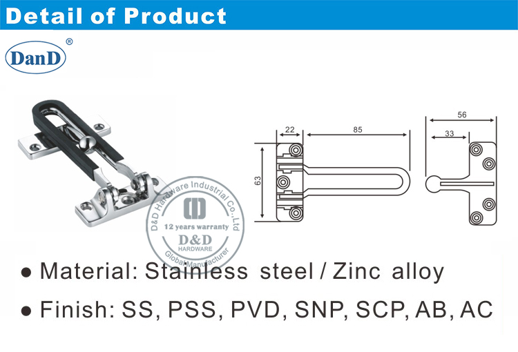 Hotel Bedroom Door Latch Guard-D and D Hardware Phần cứng chốt cửa phòng ngủ khách sạn-D và D