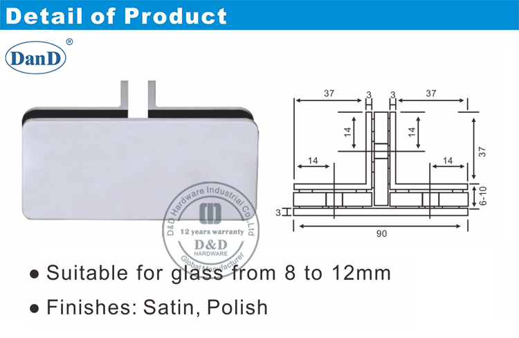 Hotel Door Glass Clip-D and D Hardware Phần cứng cửa kính khách sạn Clip-D và D
