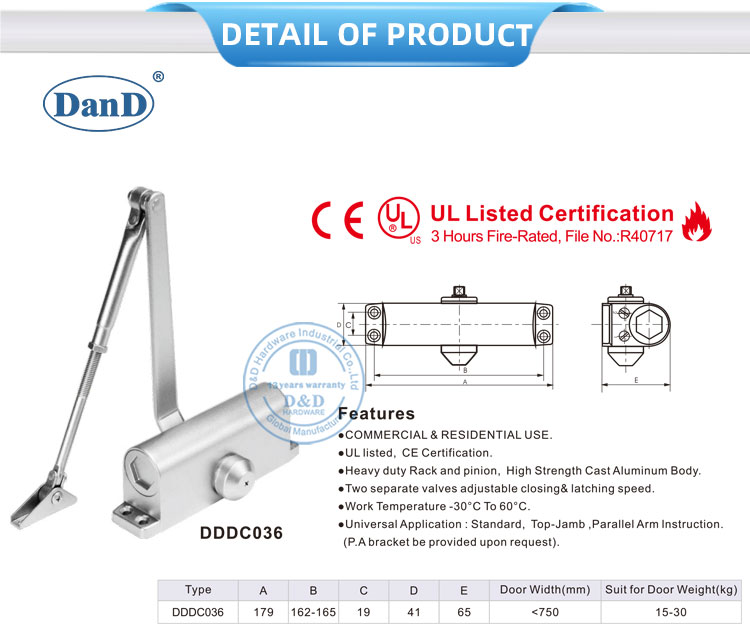 parallel arm door closer cánh tay song song gần hơn