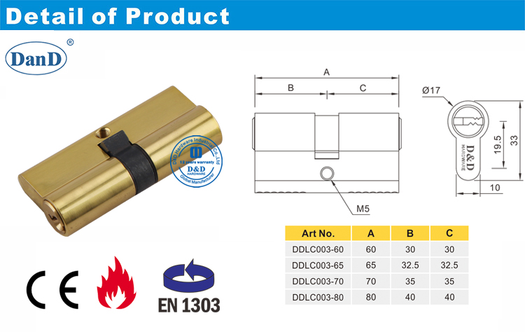 Polished Brass Mortice Key Cylinder-D and D Hardware Phần cứng xi lanh khóa bằng đồng thau được đánh bóng-D và D