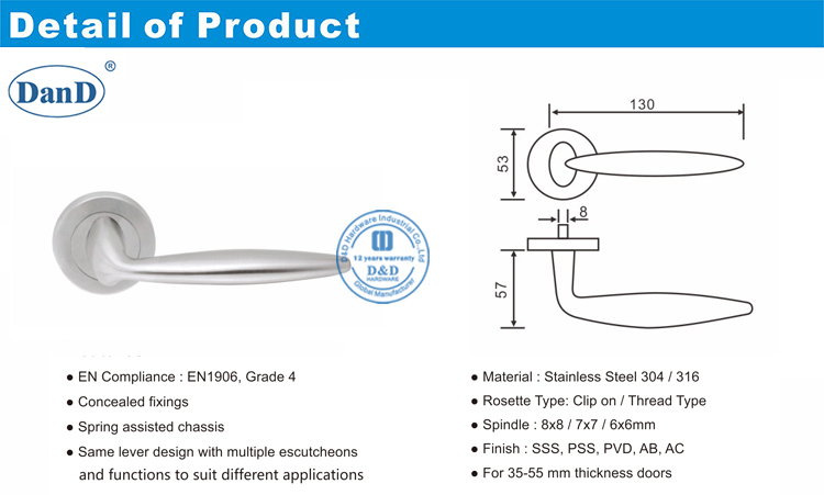 Entry Door Lever-D and D Hardware Phần cứng đòn bẩy cửa ra vào-D và D