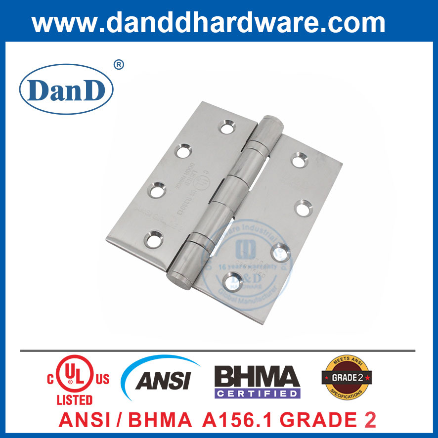 Bản lề cửa ngoài màu bạc ANSI/BHMA cấp 2 với xếp hạng chống cháy UL-DDSS001-ANSI-2-4.5x4x3.4