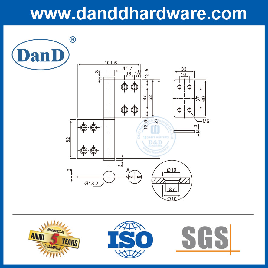 Tấm gia cố bằng thép cửa kim loại cho bản lề cờ-DDHR002