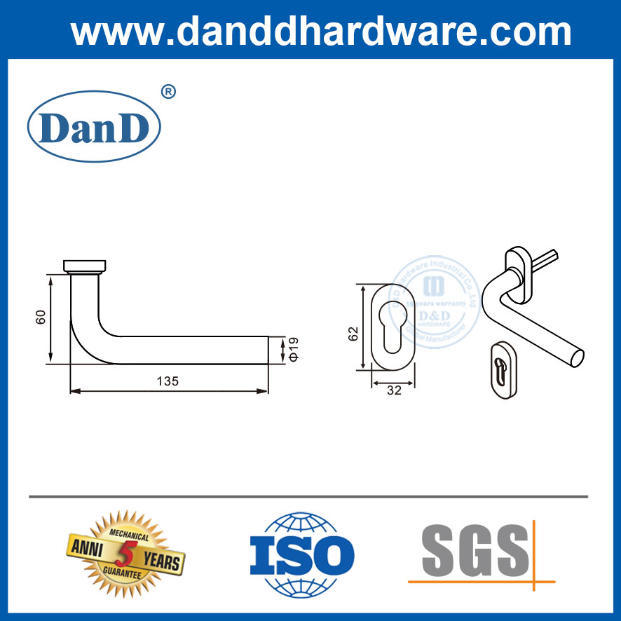 Tay nắm cửa phòng ngủ bằng thép không gỉ thiết kế đơn giản Morden cho khung hẹp-DDNH002