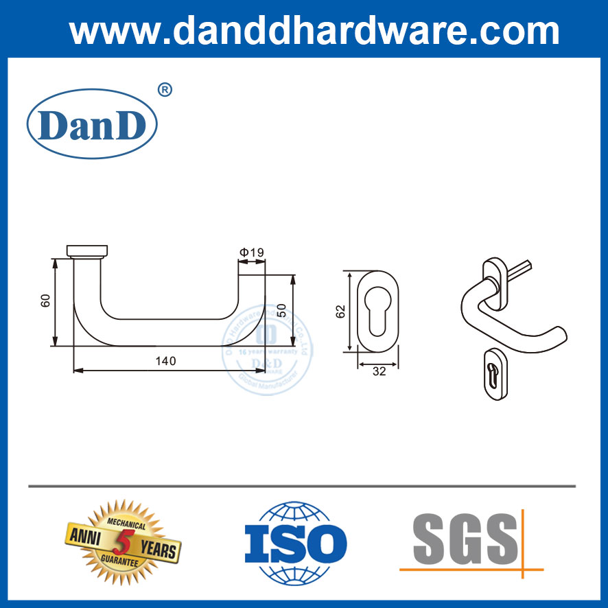 Tay cầm đòn bẩy cửa khung hẹp hiện đại bằng thép không gỉ hình chữ U-DDNH001