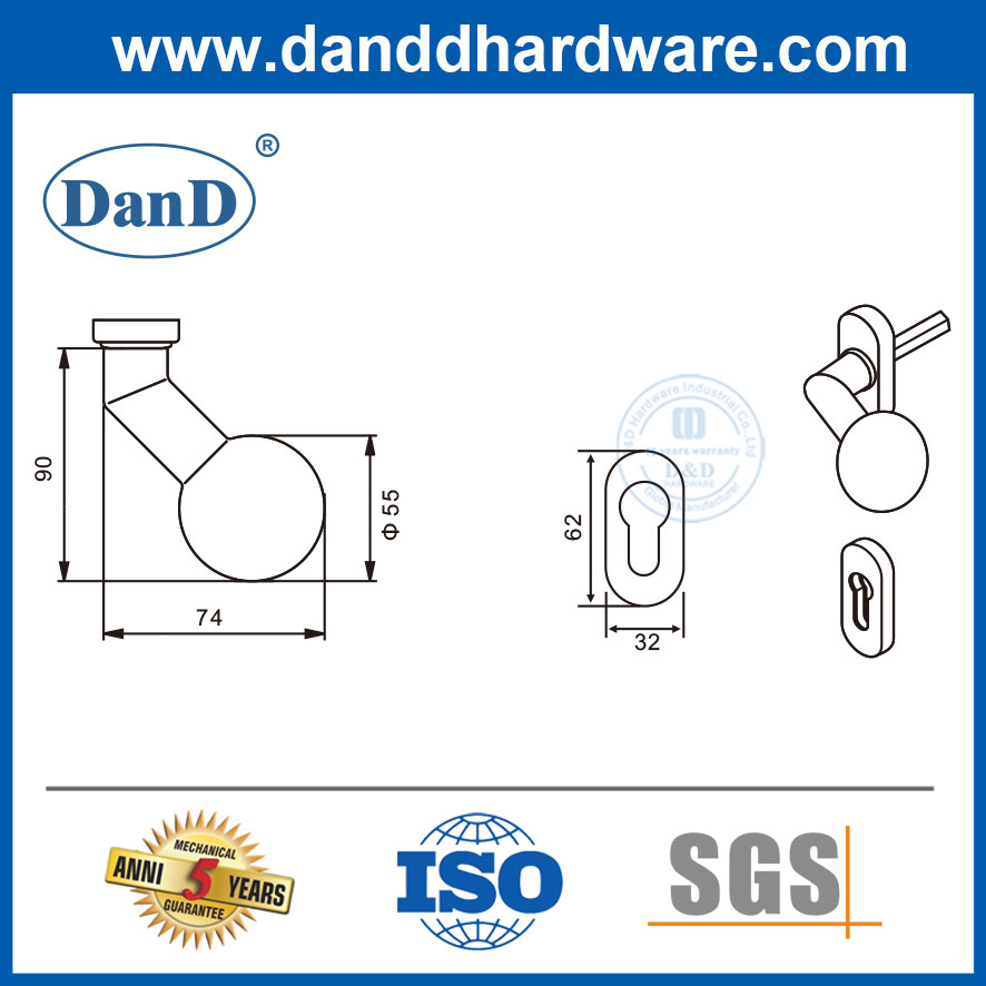 Tay cầm khóa cửa thương mại bằng thép không gỉ khung hẹp Knob-DDNH004