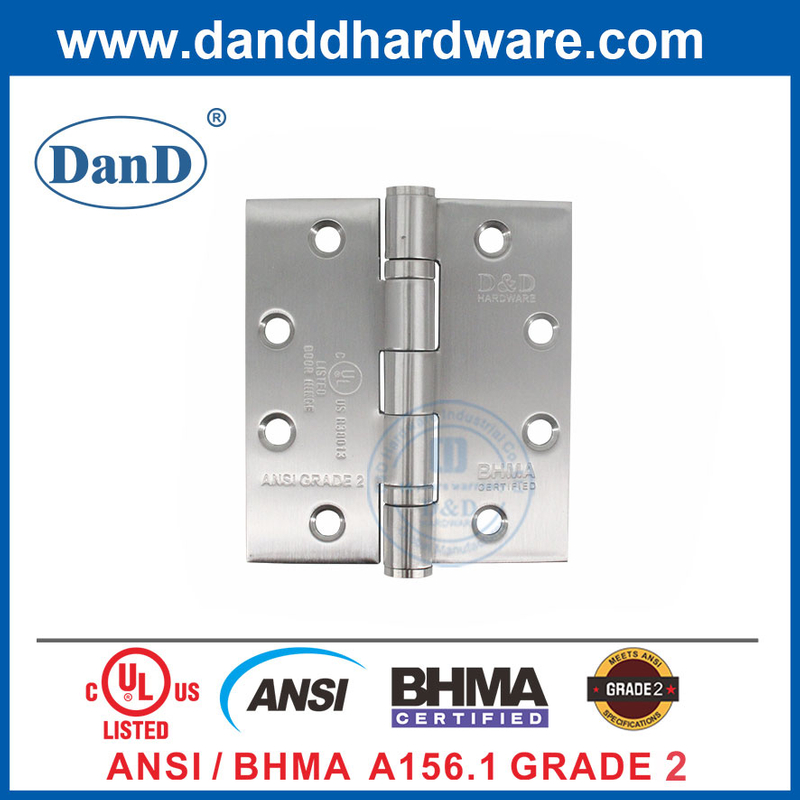 Bản lề cửa ngoài màu bạc ANSI/BHMA cấp 2 với xếp hạng chống cháy UL-DDSS001-ANSI-2-4.5x4x3.4