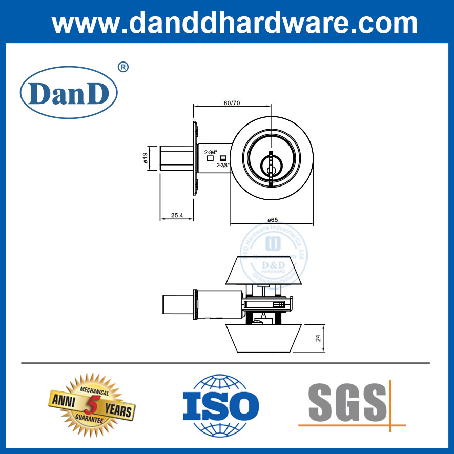 Khóa Chìa Khóa Cửa Chính Chốt Chốt Với ​​Xi Lanh Đôi-DDLK029