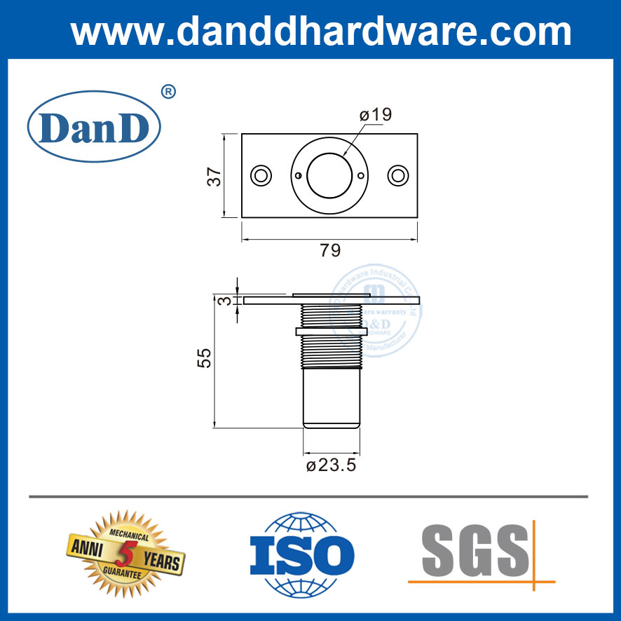 Ổ cắm chống bụi bằng thép không gỉ có tấm cho chốt xả cửa kim loại bằng gỗ-DDDP005