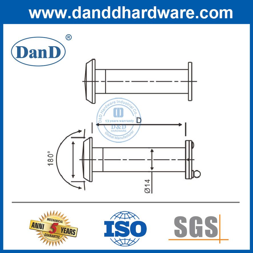 Lỗ nhìn trộm cửa an ninh góc rộng bằng đồng thau cho cửa gỗ-DDDV002