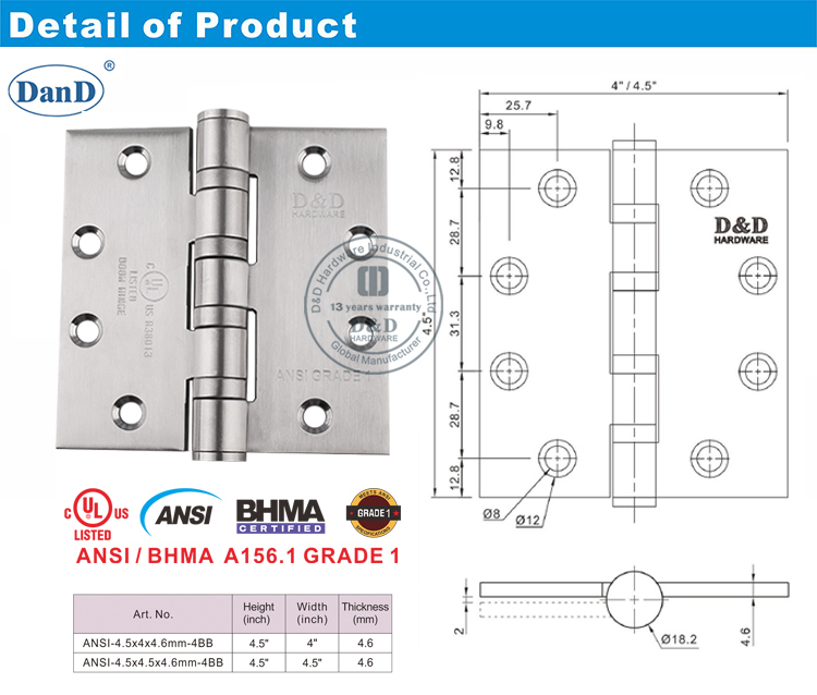 Bản lề cửa hạng nặng ANSI cấp 1
