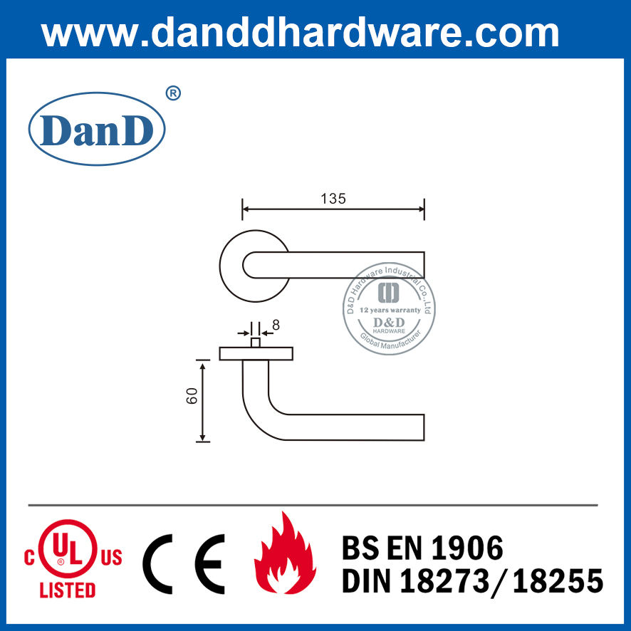 Tay Nắm Cửa Chống Cháy Bạc BS EN1906 SS304 Cho Cửa Trước –DDTH002