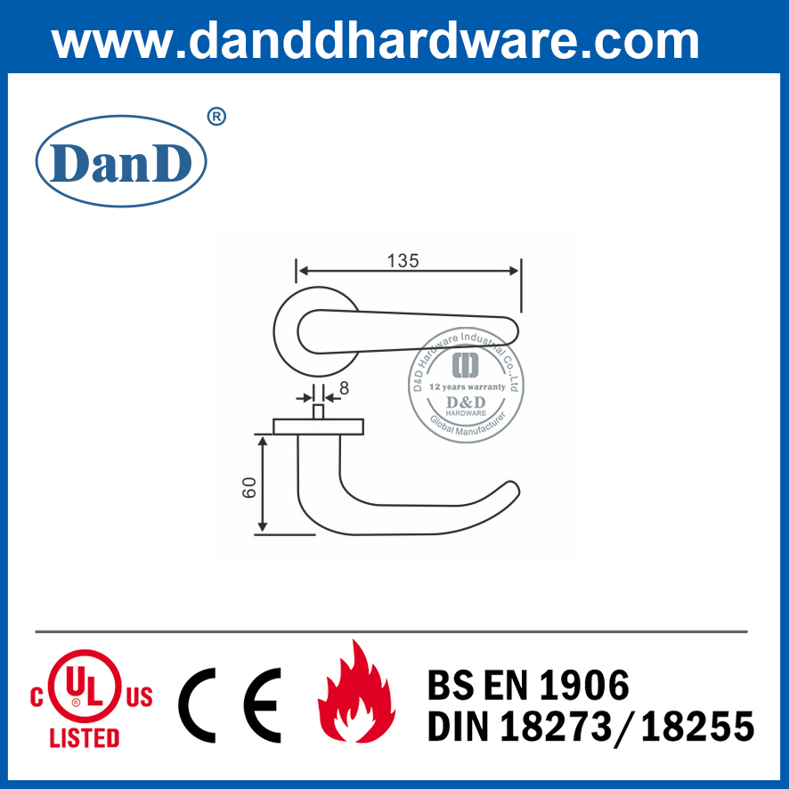 Tay nắm cửa đòn bẩy rỗng bằng thép không gỉ 304 cho cửa trước-DDTH033