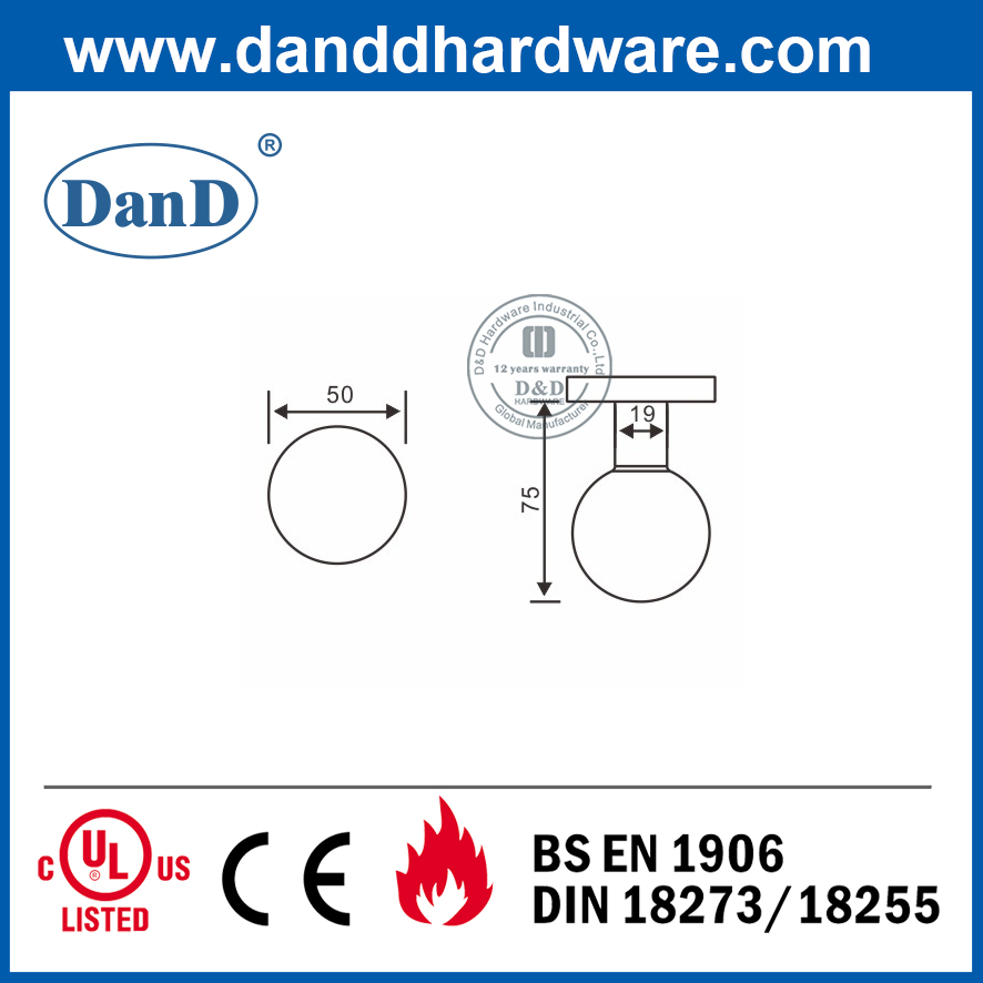 Núm cửa trang trí bên trong loại tròn SUS304 màu bạc-DDTH031