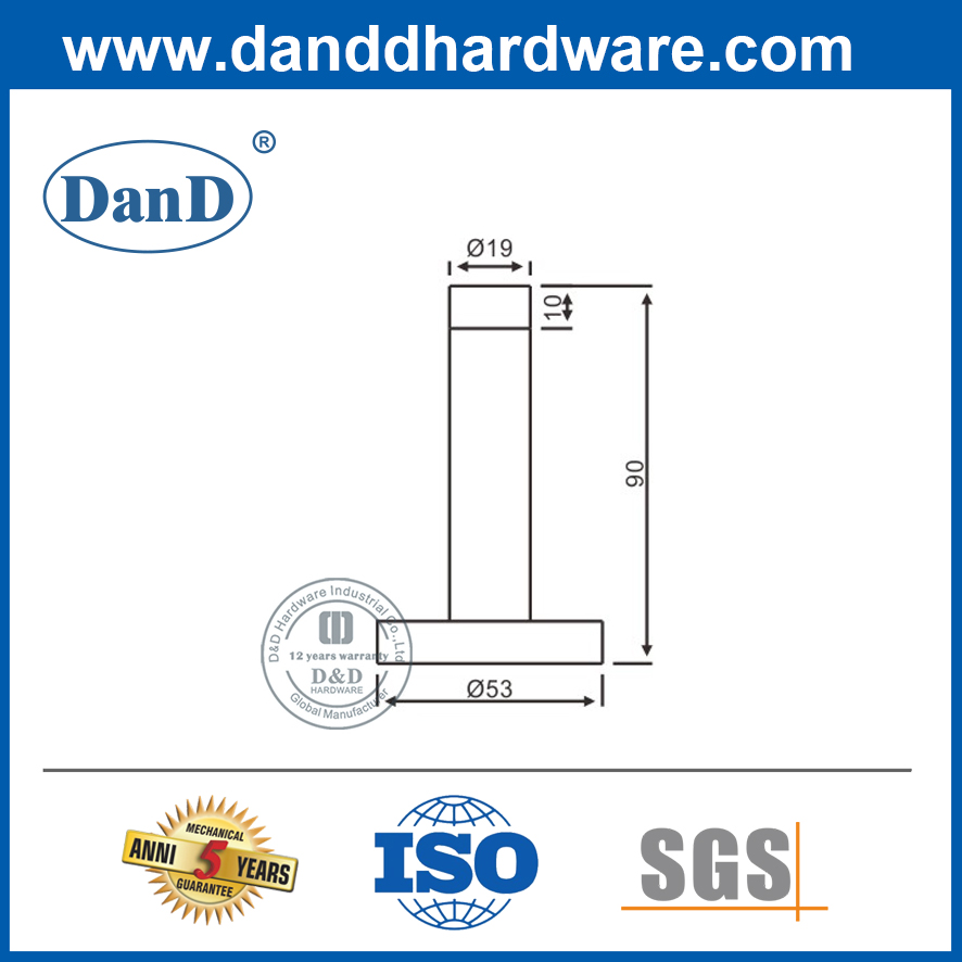 Cửa bên trong phòng tắm bằng đồng thau Satin Chặn cửa hiện đại bằng vàng-DDDS016