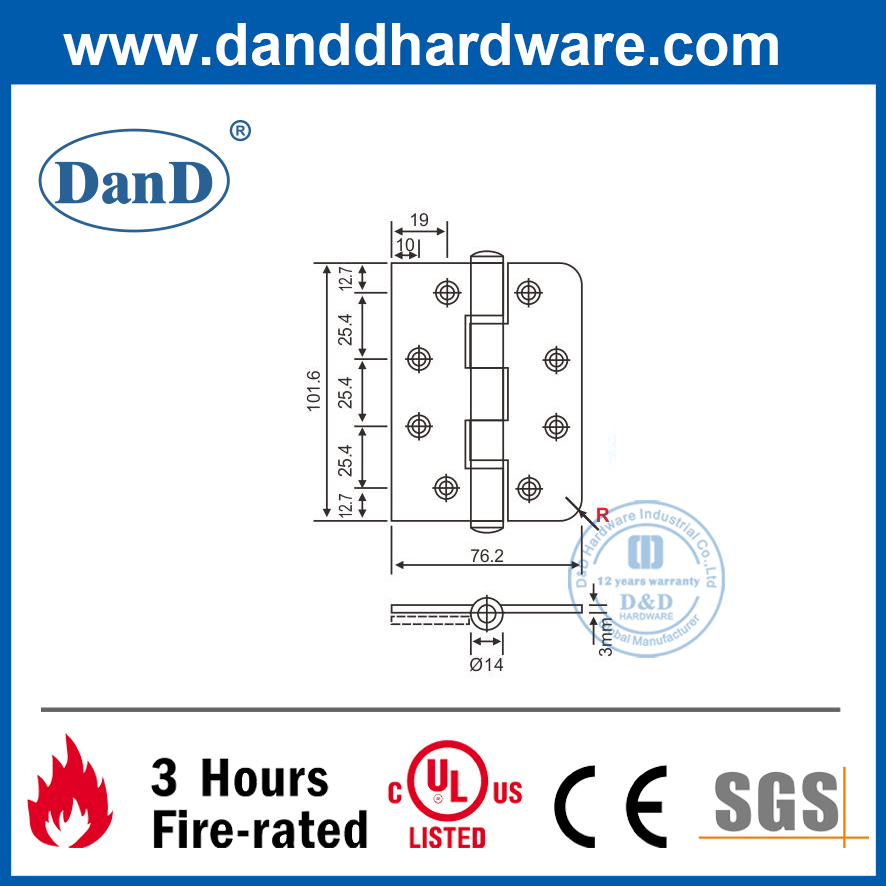 Bản lề cửa góc vuông S/ Thép đặc biệt- DDSS010
