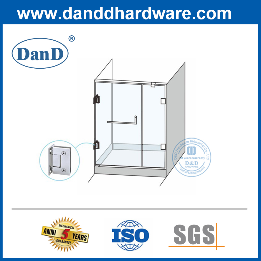 Bản lề cửa tắm kính 304 bằng thép không gỉ 90 độ màu bạc-DDGH001
