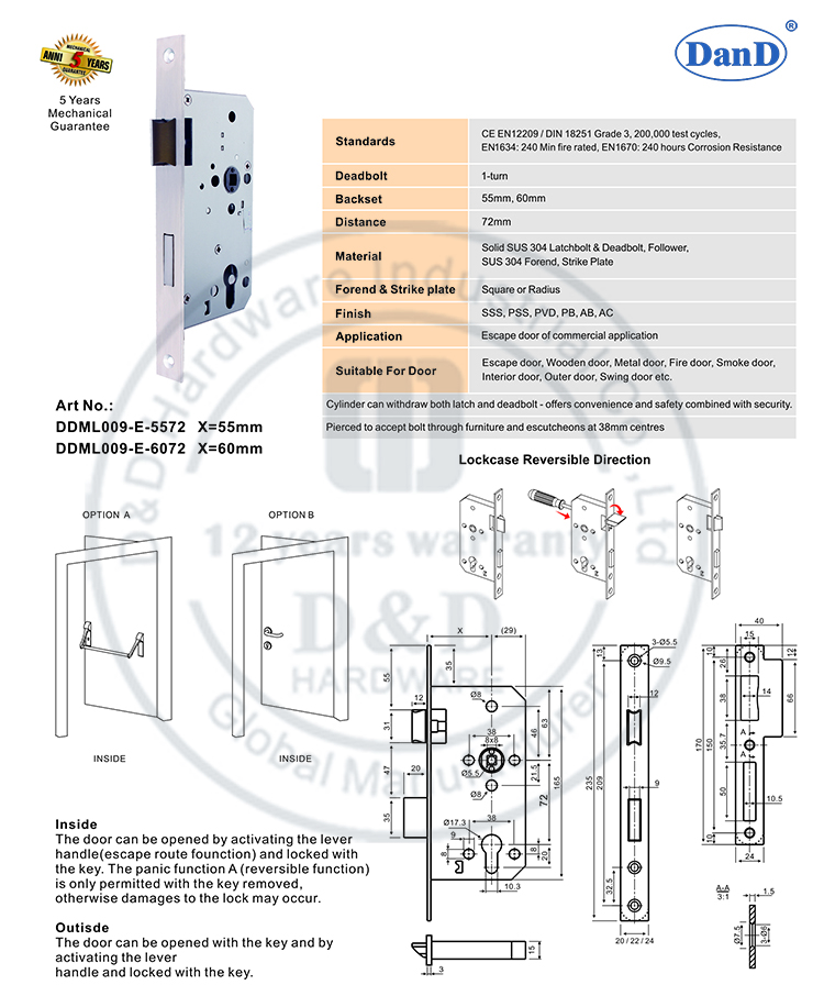 Khóa cửa khẩn cấp-D và phần cứng D
