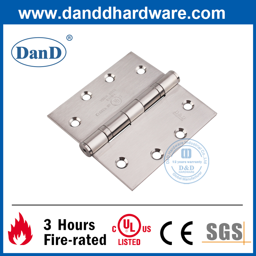 Bản lề cửa gỗ chống cháy hoàn toàn bằng thép không gỉ UL 304-DDSS002-FR-4.5X4.5X3