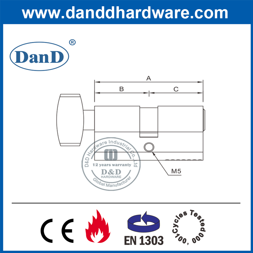 CE EN1303 Khóa cửa lỗ mộng bằng đồng thau Xi lanh lõi đơn có Turn-DDLC002