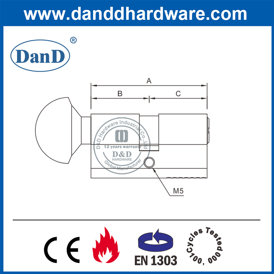 Xi lanh khóa lỗ mộng Euro bảo mật cao với Thumbturn-DDLC005