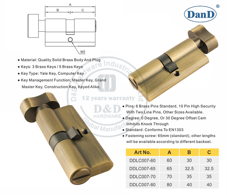 Khóa cửa thương mại bằng đồng cổ xi lanh-D và D Phần cứng