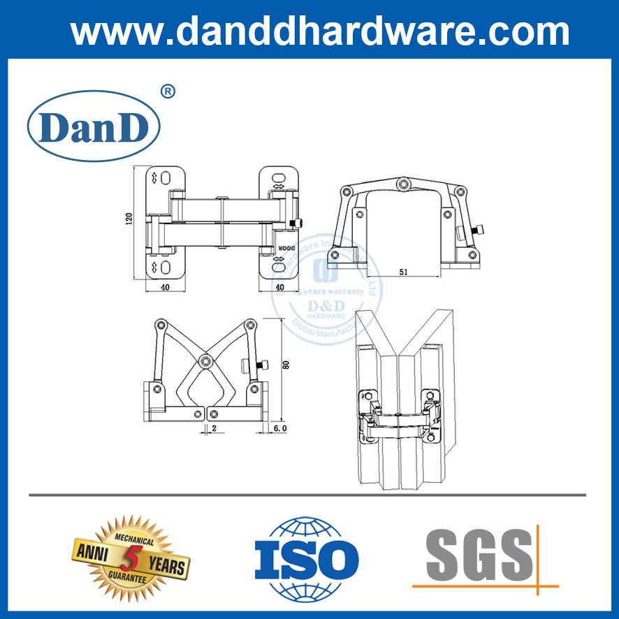 Bản lề giấu bằng thép không gỉ 304 Bản lề giấu có thể điều chỉnh 2D cho ống cửa Well-DDCH019