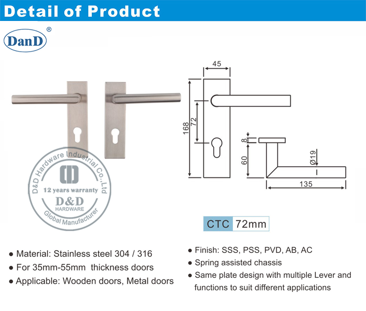 Tay nắm cửa nguyên khối với phần cứng tấm D và D