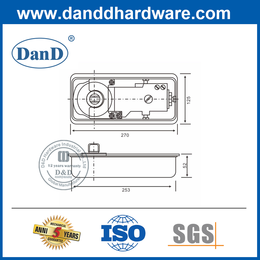 Bản lề lò xo góc mở 105 độ cho cửa kính-DDFS220