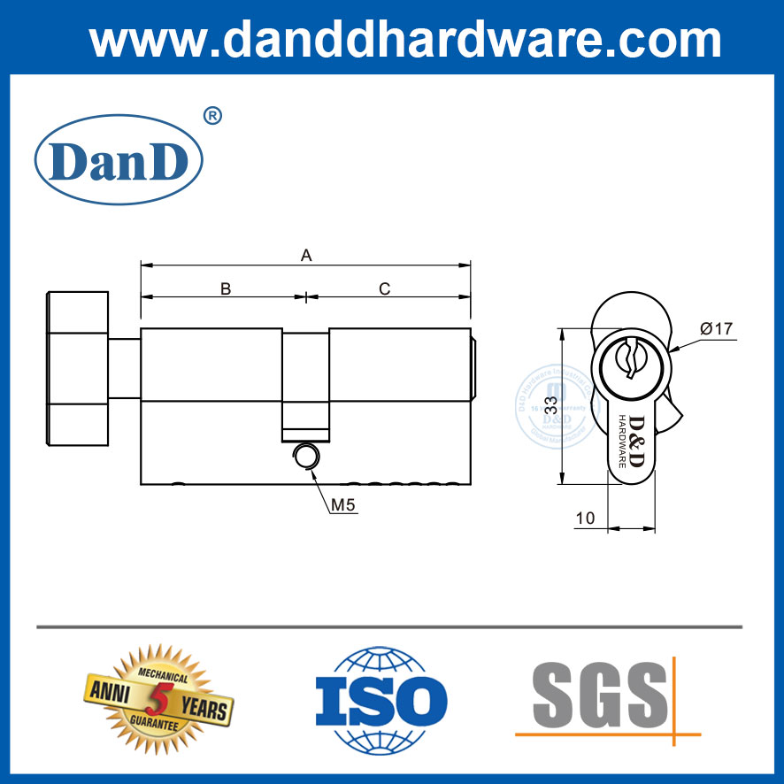 Xi lanh khóa núm đậu phộng chất lượng cao Euro Xi lanh cửa đơn Lock-DDLC014
