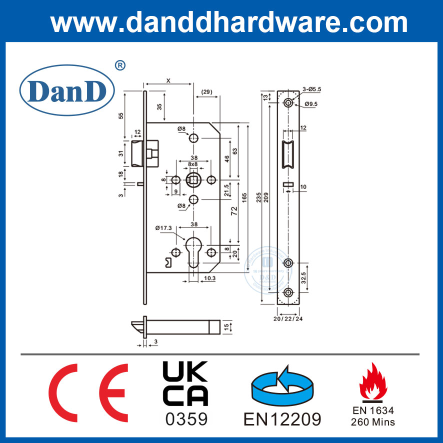 Chứng chỉ CE EN1670 Khóa mộng Phần cứng Khóa chốt ban đêm-DDML014-5572