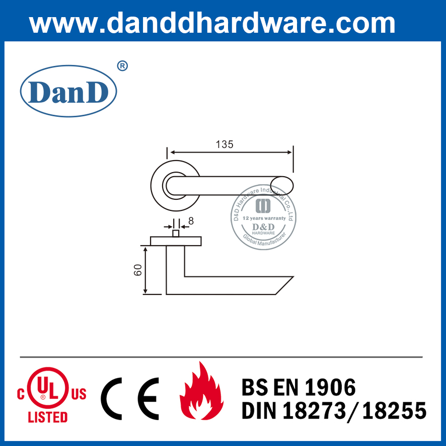 Tay nắm cửa thương mại chống cháy theo phong cách châu Âu SUS304 loại 4-DDTH012