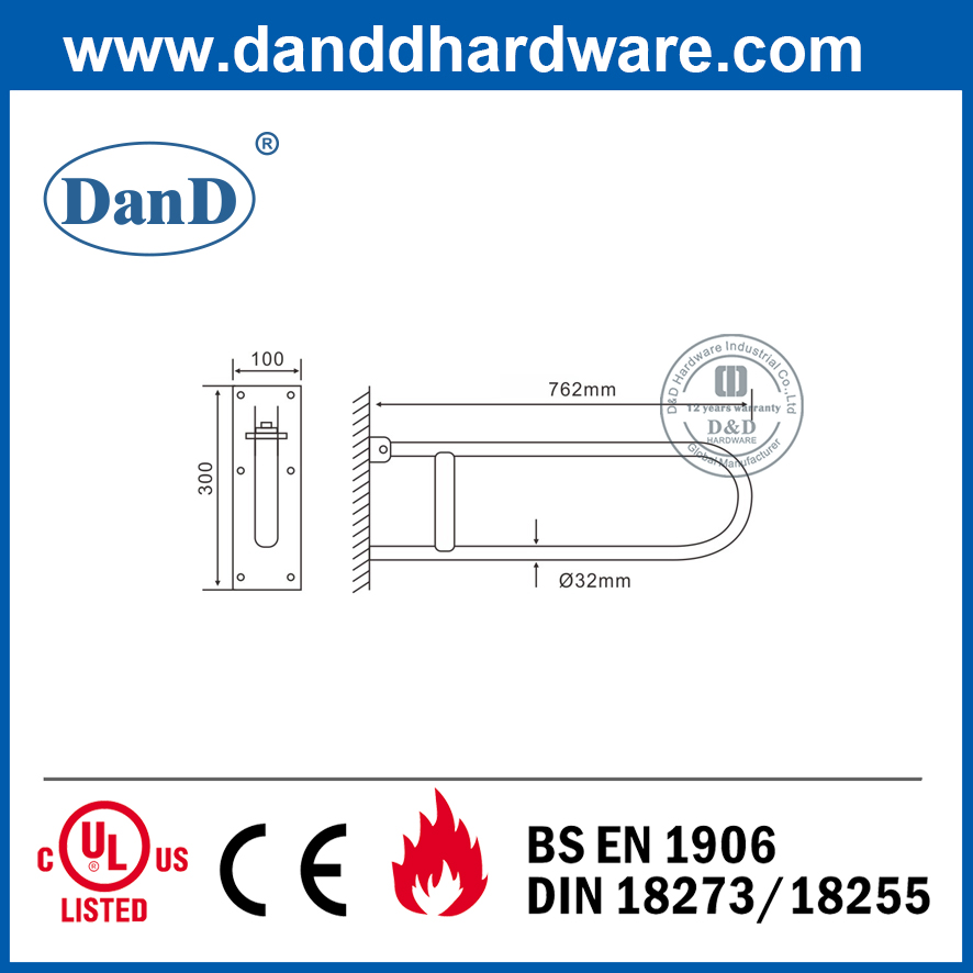 Thép không gỉ 304 hạng nặng vô hiệu hóa thanh nắm an toàn cho phòng tắm-DDTH038