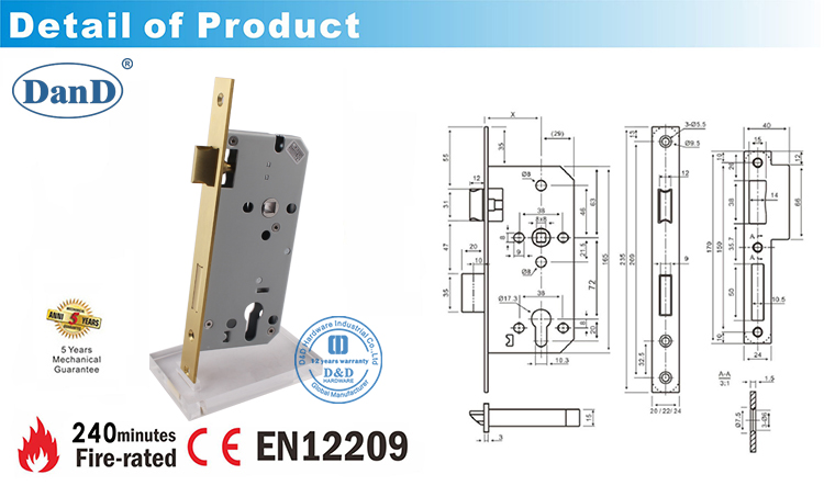 Khóa cửa mộng Satin Brass-CE DDML009-D và D Phần cứng