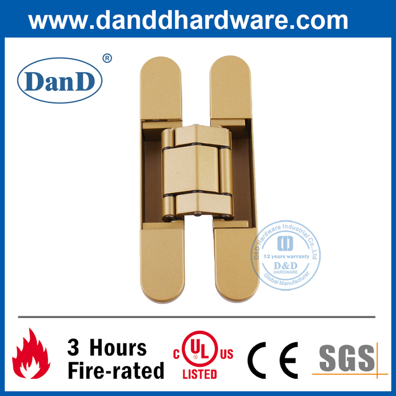 Hợp kim kẽm sơn vàng 3D Điều chỉnh bản lề vô hình cho cửa nặng-DDCH008-G120