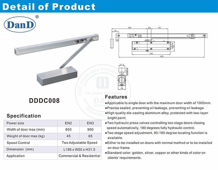 Phần cứng đóng cửa bên trong-D và D