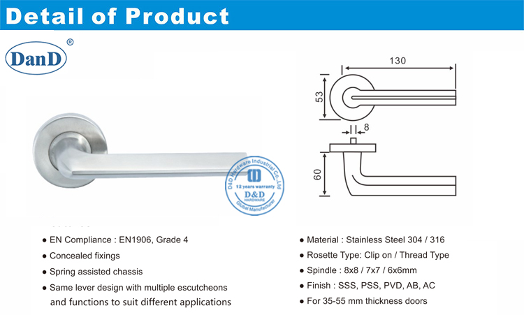 Phần cứng cửa thông thương mại Lever-D và D