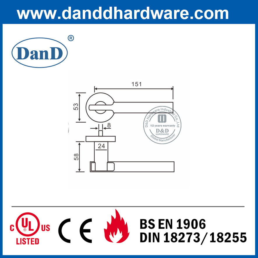 Tay cầm đòn bẩy đúc rắn màu bạc SUS304 cho cửa đi qua-DDSH046